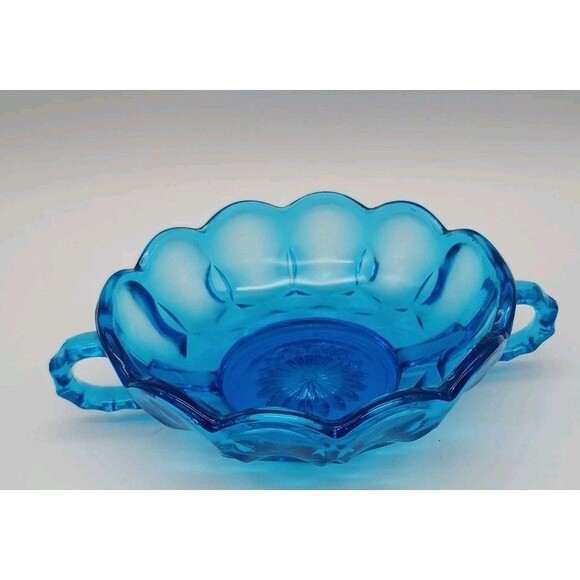 Vintage Anchor Hocking Fairfield Aqua Blue 2 Handle Nappy Candy Nut Dish Bowl - Picture 1 of 6